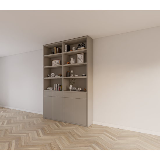 123kast  Vakkenkast Pavia - 210x40x310H cm - open vakken - push to open lades en deuren