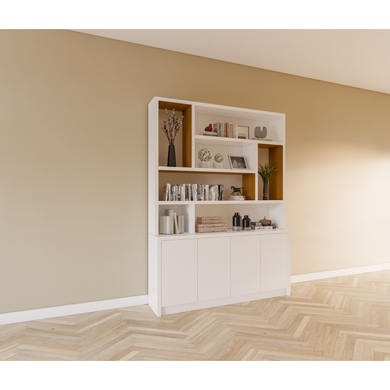123kast  Vakkenkast Matera - 180x30/40x240H cm - deels eiken binnenkant - push to open deuren - strak design