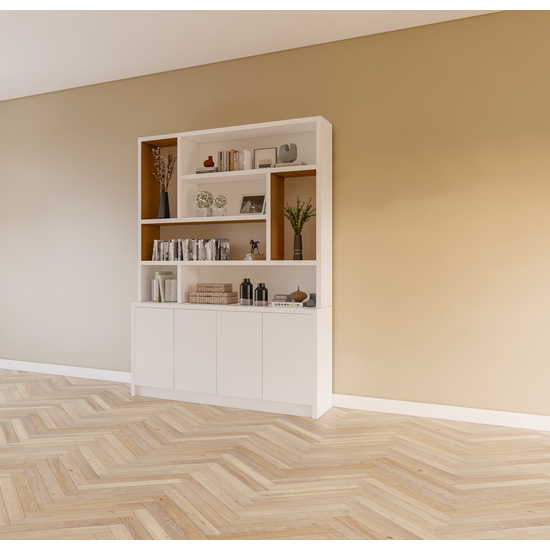 123kast  Vakkenkast Matera - 180x30/40x240H cm - deels eiken binnenkant - push to open deuren - strak design