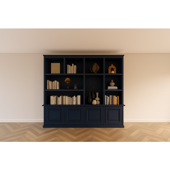 123kast  Vakkenkast Malediven - 250x40x240H cm - open vakken - push to open deuren - sierlijsten