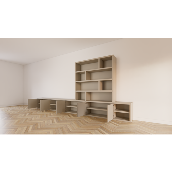 123kast  Tv dressoir met vakkenkast Sassari - 540x40x65/240H cm - push to open deuren - open vakken - strak design