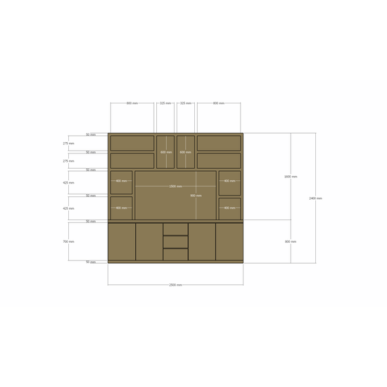123kast  Tv vakkenkast Sineu 02 - 250x30/50x240H cm - push to open deuren - soft colse lades - open vakken - strakke afwerking