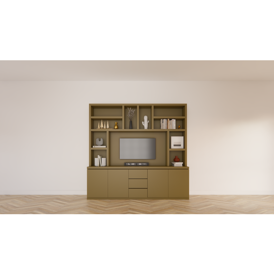 123kast  Tv vakkenkast Sineu 02 - 250x30/50x240H cm - push to open deuren - soft colse lades - open vakken - strakke afwerking