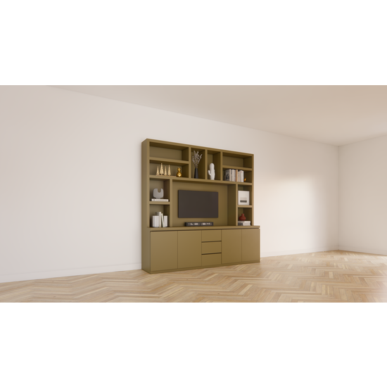 123kast  Tv vakkenkast Sineu 02 - 250x30/50x240H cm - push to open deuren - soft colse lades - open vakken - strakke afwerking