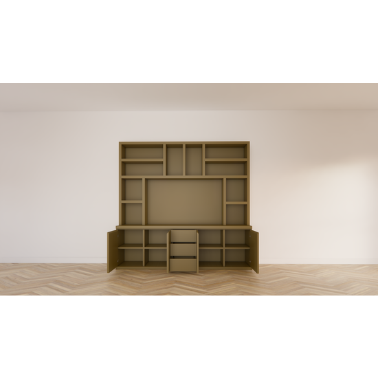 123kast  Tv vakkenkast Sineu 02 - 250x30/50x240H cm - push to open deuren - soft colse lades - open vakken - strakke afwerking