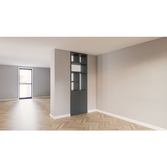 123kast  Roomdivider Agudo - 85x45x257H cm - push to open deuren - open vakken - strakke afwerking aan beide kanten