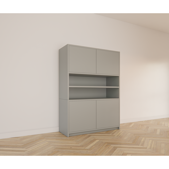 123kast  Vakkenkast Mende - 145x55x200H cm - push to open deuren - open vak