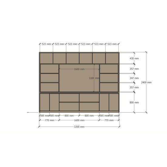 123kast  Vakkenkast/tv-kast Winterberg 2 - 320x40x240H cm - Tv vak - cinewall - eiken schuifpanelen - open vakken - 4 greeploze lades - 6 push to open deuren - 4 greeploze deuren - strak design