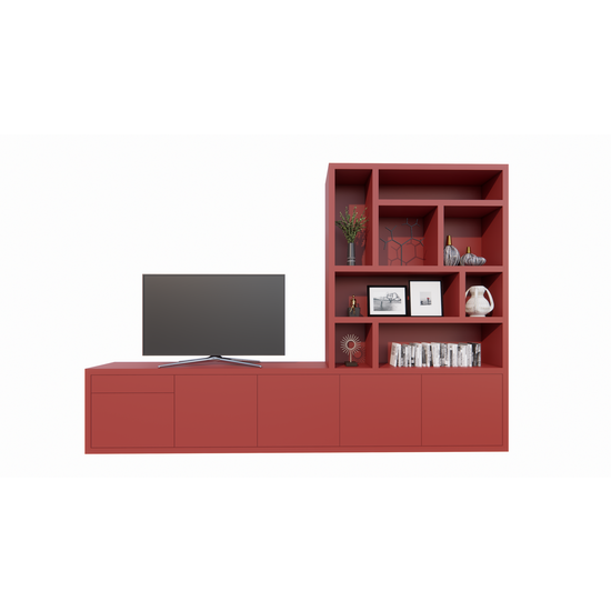 123kast  Tv dressoir met vakkengedeelte Limoges - 350x40x240H cm - open vakken - push to open deuren - soft close lade - 5cm plank dikte - strakke afwerking