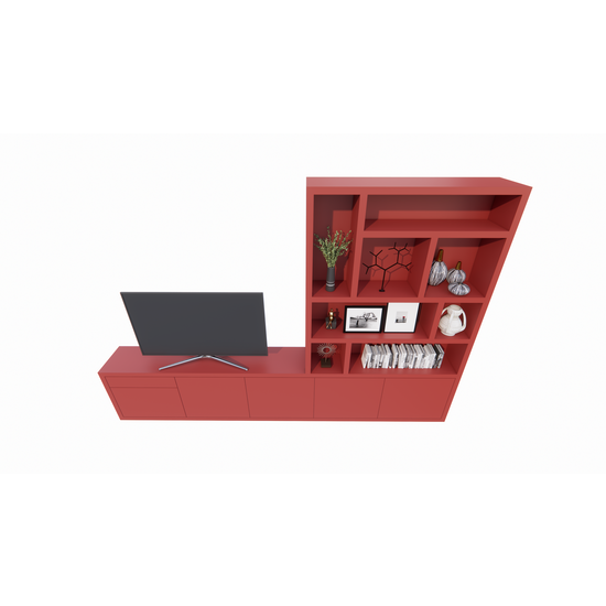 123kast  Tv dressoir met vakkenkast Limoges - 350x40x240H cm - open vakken - push to open deuren - soft close lade - 5cm plank dikte - strakke afwerking