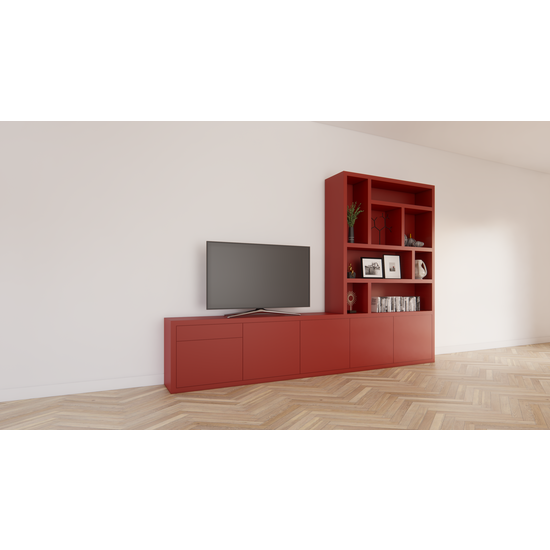 123kast  Tv dressoir met vakkenkast Limoges - 350x40x240H cm - open vakken - push to open deuren - soft close lade - 5cm plank dikte - strakke afwerking