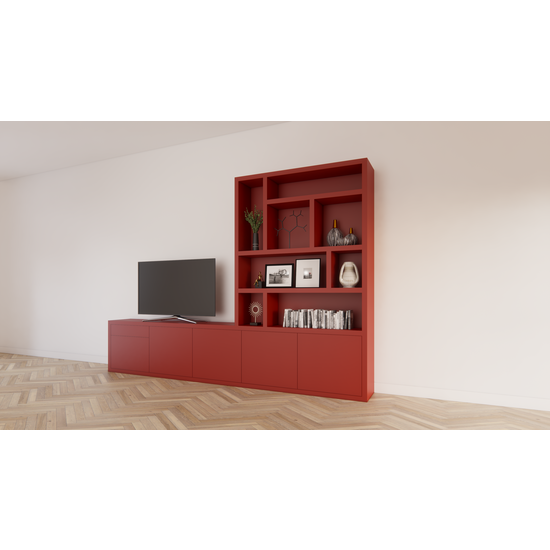 123kast  Tv dressoir met vakkenkast Limoges - 350x40x240H cm - open vakken - push to open deuren - soft close lade - 5cm plank dikte - strakke afwerking