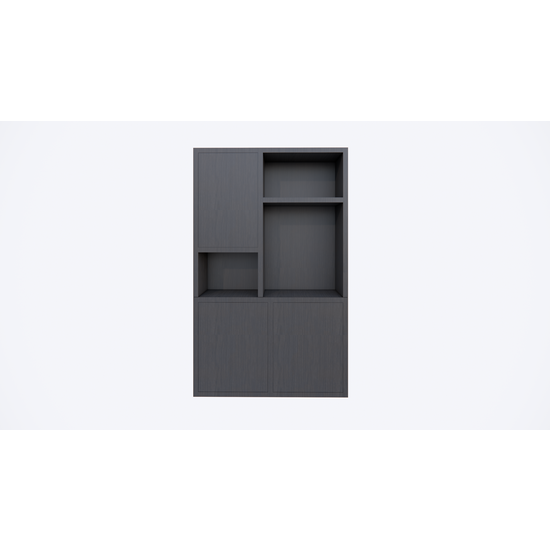 123kast  Vakkenkast Faro 02 - 124x44x200H cm - open vakken - dichte deur in bovenkast - push to open deuren - lade achter deur - strak design