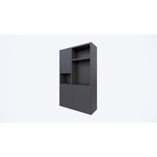 123kast  Vakkenkast Faro 02 - 124x44x200H cm - open vakken - dichte deur in bovenkast - push to open deuren - lade achter deur - strak design