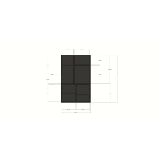 123kast  Vakkenkast Faro 02 - 124x44x200H cm - open vakken - dichte deur in bovenkast - push to open deuren - lade achter deur - strak design