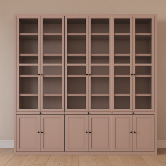 123kast  Vitrinekast Theo-Bert - 292x58x280H cm - scharnier deuren - uitschuif planken