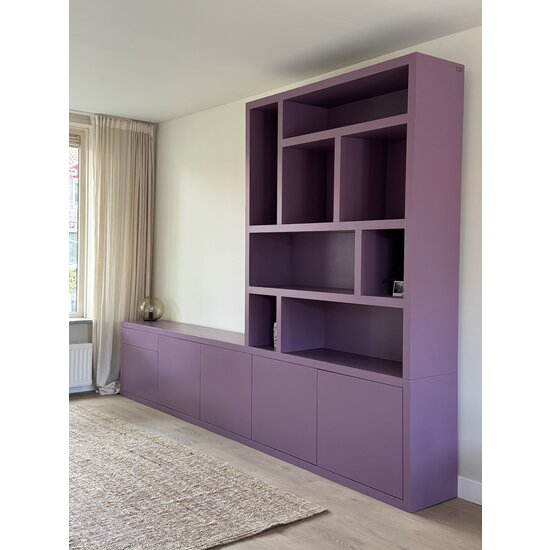 123kast  Tv dressoir Lizard - 300x40x240H cm - vakkenkast gedeelte - push to open deuren - push to open lade - strakke afwerking
