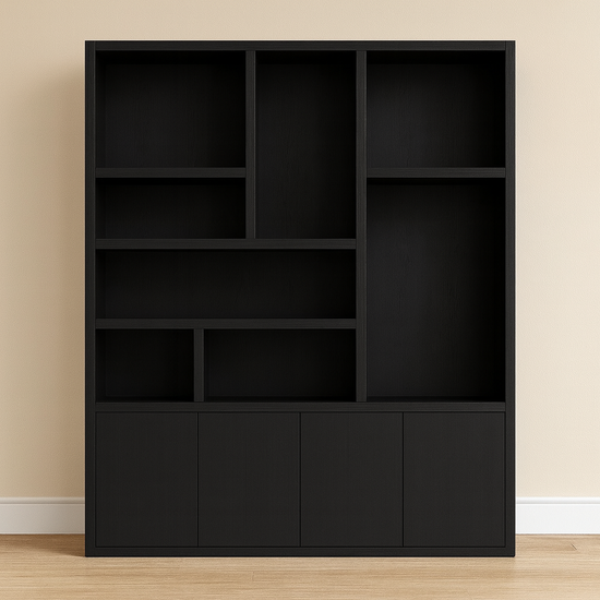 123kast  Showmodel vakkenkast Formentera - 200x35x235H cm - RAL 9005 zwart eiken