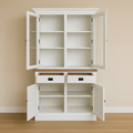 123kast  Buffetkast Sara 02 - 130x46x206H cm - eiken tussen blad - 2 vitrine scharnierdeuren - 2 soft close lades - 2 dichte scharnierdeuren