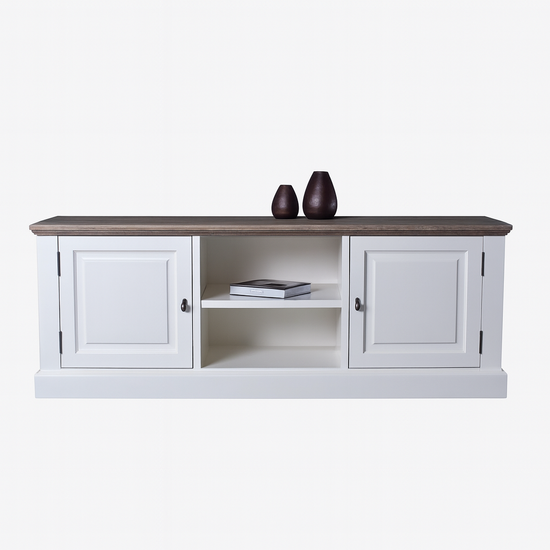 123kast  Tv dressoir Sara 08 - 170x46x60H cm - eiken bovenblad - 2 dichte scharnierdeuren - open middenvak - met kabelgat