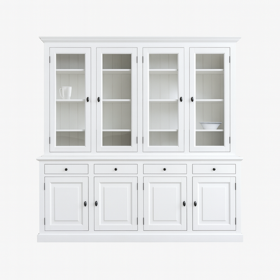 123kast  Buffetkast Santa Barbara - 230x45x230H cm - 4 vitrine scharnierdeuren - 4 soft close lades - 4 dichte scharnierdeuren - verstelbare planken