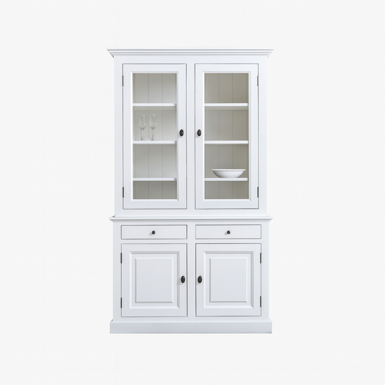 123kast  Buffetkast Santa Lucia - 126x45x230H cm - 2 vitrine scharnierdeuren - 2 soft close lades - 2 dicht scharnierdeuren - 4 planken - verstelbare planken