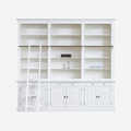 123kast  Boekenkast Melena del Sur - 300x40x240H cm - met stang en ladder - 15 planken - 3 uitschuif planken - 6 dichte scharnierdeuren - verstelbare planken