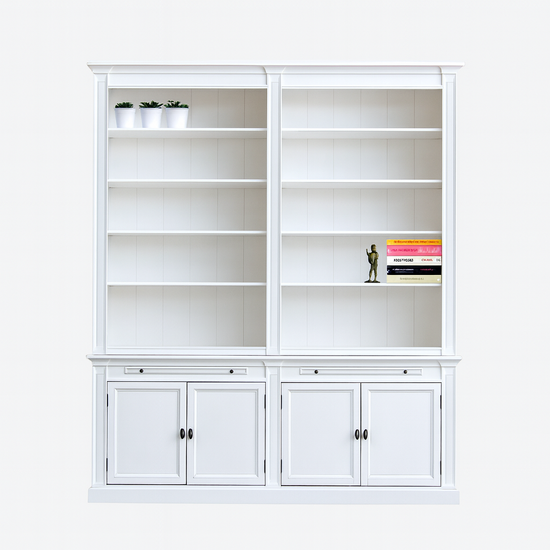 123kast  Boekenkast Melena del Sur - 200x40x240H cm - met stang en ladder - 10 planken - 2 uitschuifbare planken - 4 dichte scharnierdeuren - verstelbare planken