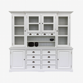 123kast  Buffetkast San Pietro - 235x55x225H cm - 4 vitrine scharnierdeuren - 4 kleine lades - open vak gedeelte - 8 grote soft close lades - 2 dichte scharnierdeuren