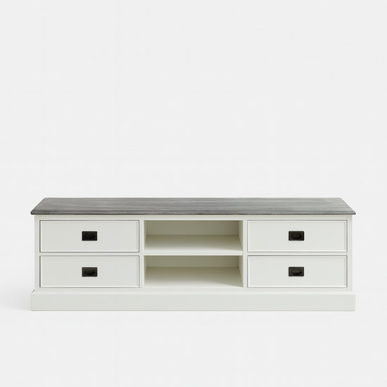 123kast  Tv dressoir Lin 04 - 160x50x50H cm - 4 lades - open middenvak - met kabelgat - optioneel vergrijsd bovenblad