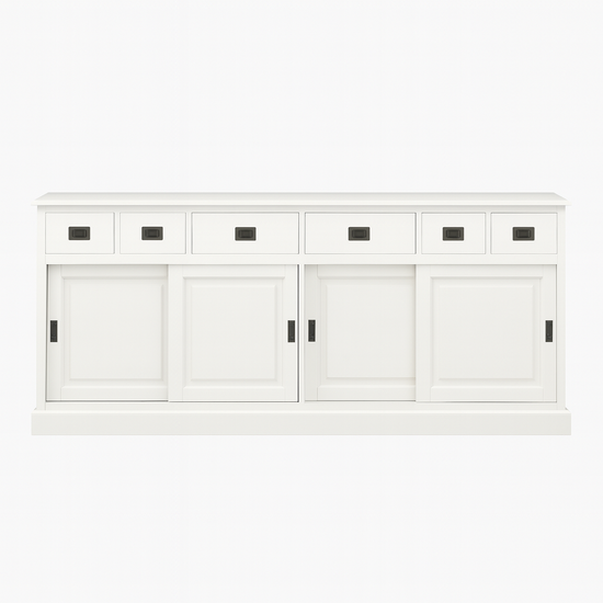 123kast  Dressoir Lin 03 - 200x50x90H cm - optioneel vergrijsd bovenblad - 6 lades - 4 dichte schuifdeuren