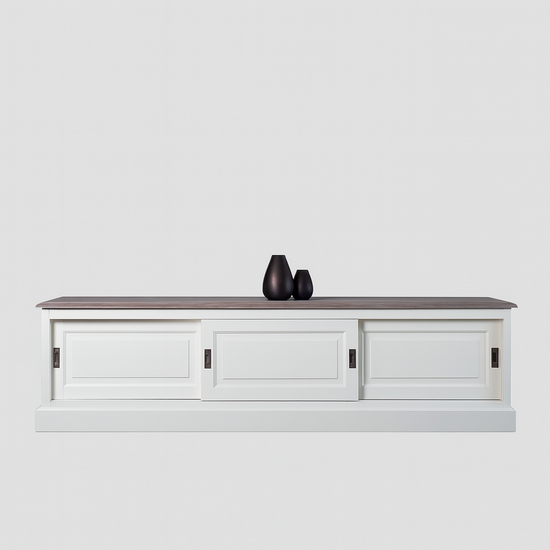 123kast  Tv dressoir Lin 05 - 180x50x50H cm - 3 schuifdeuren - met kabelgat - optioneel vergrijsd bovenblad
