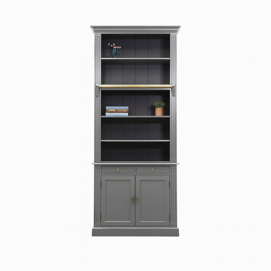 123kast  Boekenkast Private Library - 100x43x240H cm - 5 planken - klos en stang - 2 lades - 2 dichte scharnierdeuren - verstelbare planken