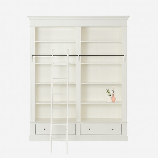 123kast  Boekenkast Brighton Library - 171x43x240H cm - demontabel - met stang en ladder - 8 verstelbare planken - 2 soft close lades