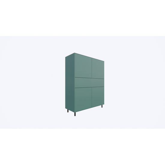 123kast  Vakkenkast/meidenkast Piana 112x42x144H cm - Buitenkant RAL 1027 - Binnenkant RAL 3015 - Smalle pootjes zwart