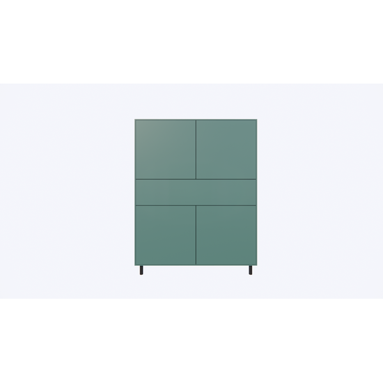 123kast  Vakkenkast/meidenkast Piana 112x42x144H cm - Buitenkant RAL 1027 - Binnenkant RAL 3015 - Smalle pootjes zwart