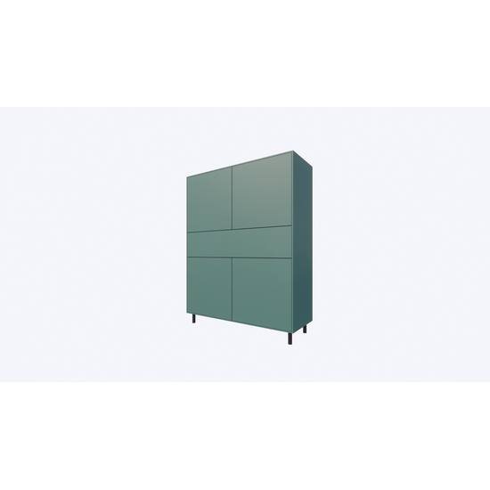 123kast  Vakkenkast/meidenkast Piana 112x42x144H cm - Buitenkant RAL 1027 - Binnenkant RAL 3015 - Smalle pootjes zwart