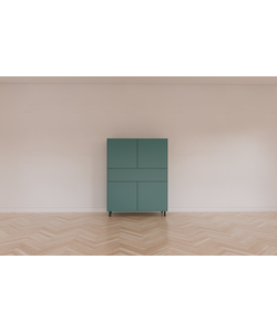 Vakkenkast/meidenkast Piana 112x42x144H cm - Buitenkant RAL 1027 - Binnenkant RAL 3015 - Smalle pootjes zwart