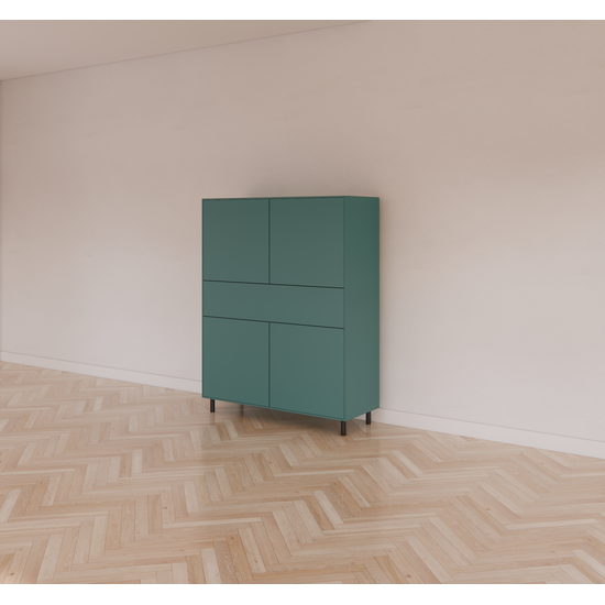 123kast  Vakkenkast/meidenkast Piana 112x42x144H cm - Buitenkant RAL 1027 - Binnenkant RAL 3015 - Smalle pootjes zwart