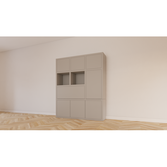 123kast  Vakkenkast Bonaire - 150x35x240H cm - push to open deuren - klep deur - open vakken - strakke afwerking