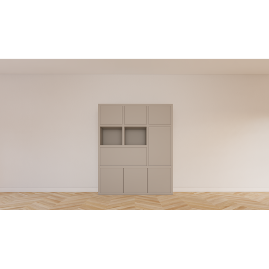 123kast  Vakkenkast Bonaire - 150x35x240H cm - push to open deuren - klep deur - open vakken - strakke afwerking