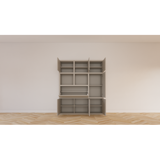 123kast  Vakkenkast Bonaire - 150x35x240H cm - push to open deuren - klep deur - open vakken - strakke afwerking