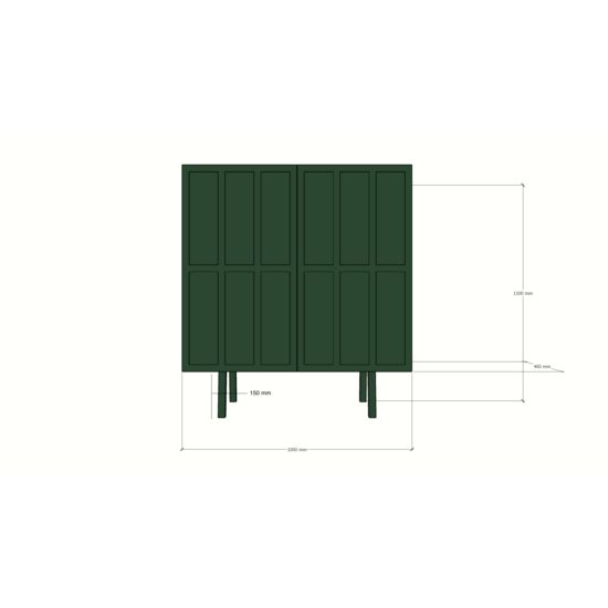123kast  Opbergkast - Kanpa - 100x40x110H cm - 2 push to open deurtjes - op zwarte stalen pootjes