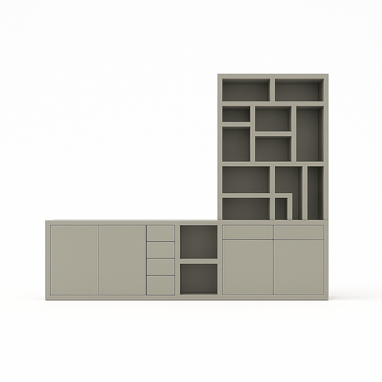 123kast  Tv dressoir met vakkenkast Lesbos - 350x40x250H cm - soft close lades - push to open deuren - strakke afwerking - open vakken