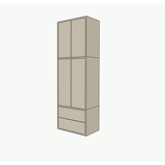 123kast  Garderobekast op maat - 90x60x280H cm - strakke afwerking - kleur: Leem - push to open deuren en lades