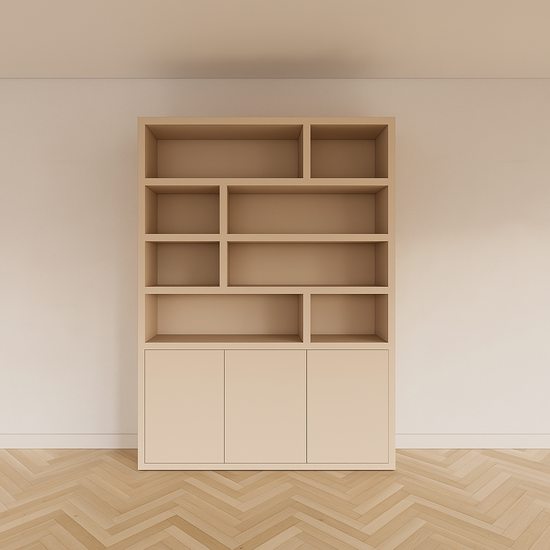 123kast  Vakkenkast Mendoza 03 - 150x35x220H cm - 3 push to open deuren - 8 open vakken