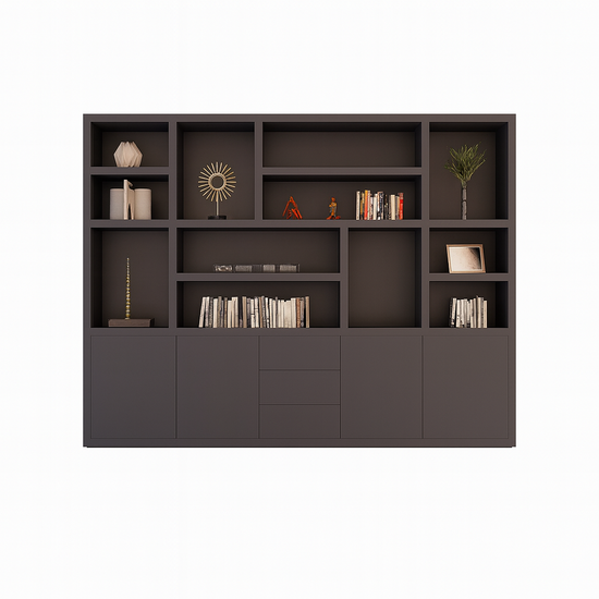 123kast  Vakkenkast Tolosa - 290x46x220H cm - open vakken- strak design - push to open lades en deuren