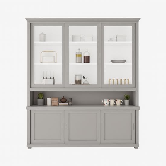 123kast  Buffetkast Tavira - 190x47x220H cm - schuifdeuren - deels van glas - open vak - op pootjes