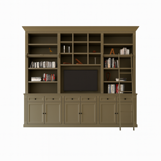123kast  Tv boekenkast The crown library - 290x46/55x240H cm - tv vak - landelijke stijl