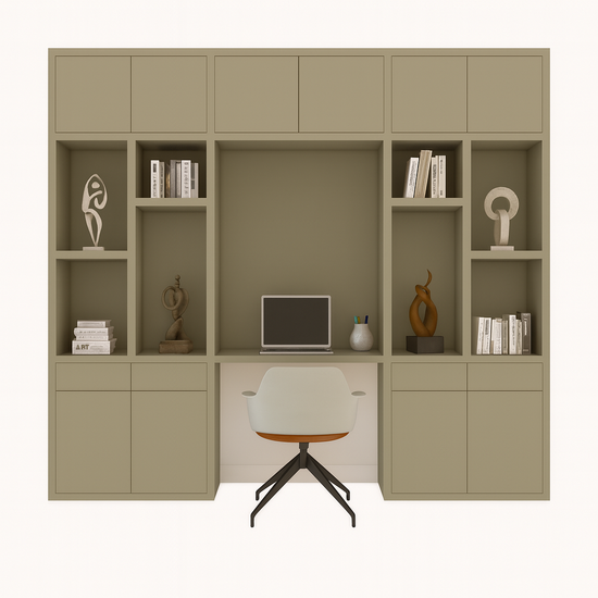 123kast  Bureau vakkenkast Chauny - 280x40x250H cm - push to open deuren - push to open lades - 4cm plank dikte - strakke afwerking